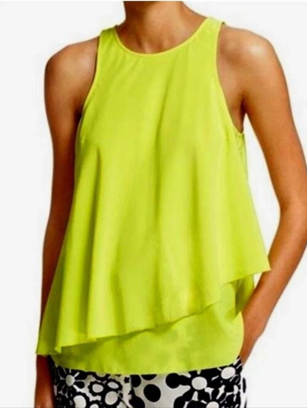 Trina Turk Silk Sleeveless Layered Neon Yellow Women's Top Size Medium - Picture 1 of 7